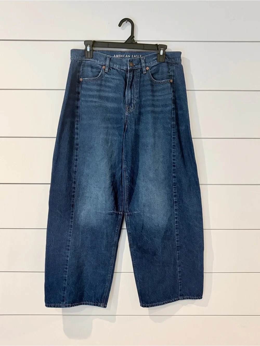 American Eagle Dreamy Drape Barrel Jeans 8 Blue Y2K Baggy Denim Core